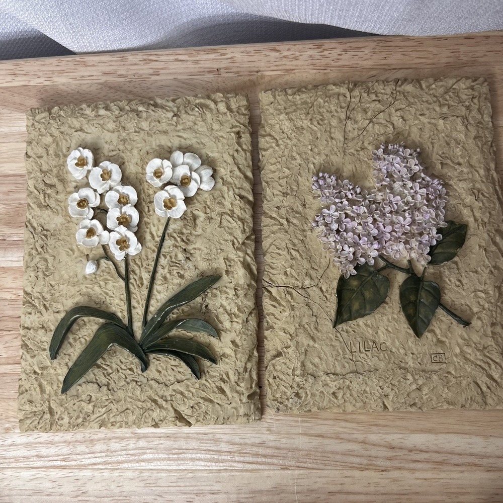 VINTAGE "CHERI BLUM & DANHUI NAI"3-D ART SCULPTURE WALL PLAQUES FLOWER